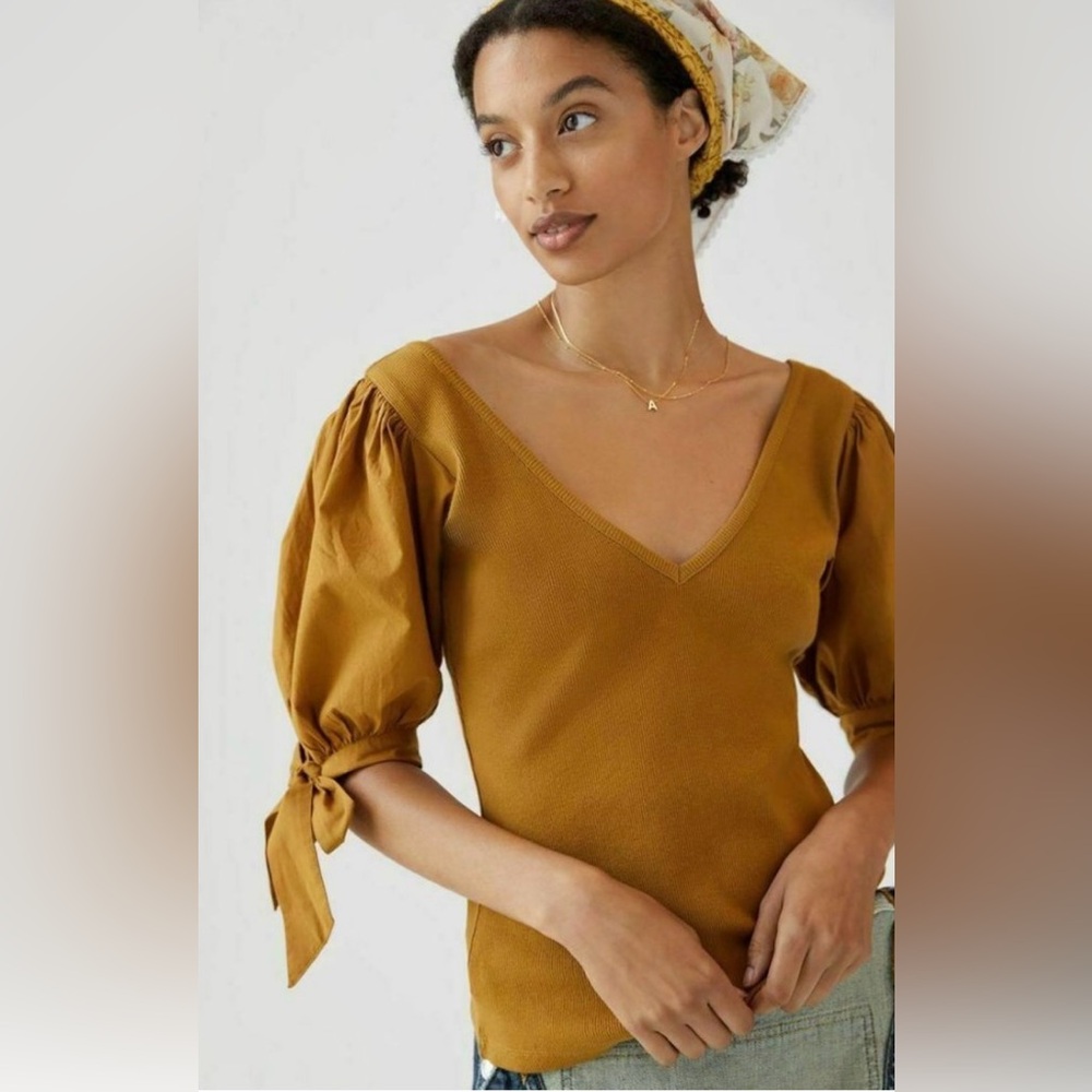 Maeve Mustard Puff Sleeve Top